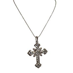 Premier Designs Celtic Cross Pendant Necklace Ball Chain Silver Tone Rhinestones